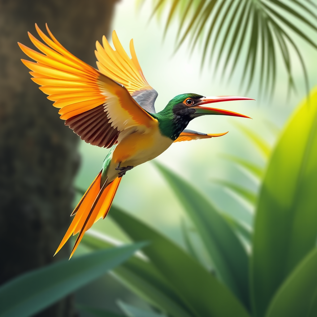 Main logo studio: Png bird of paradise flying through the work Bikii