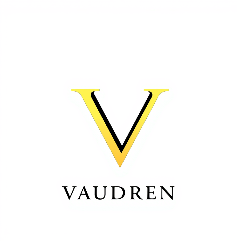 Main logo studio: “Luxury perfume logo, VAUDREN, elegant V monogram, black and gold, premium serif font, minimalist French maison style, clean white background, timeles