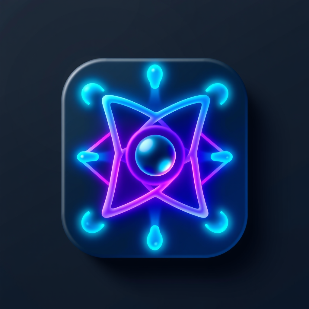 Main logo studio: A modern 3D app icon logo for a chemistry learning app called "ChemCraft 3D". The icon features a glowing, futuristic 3D atom with orbital rings inter