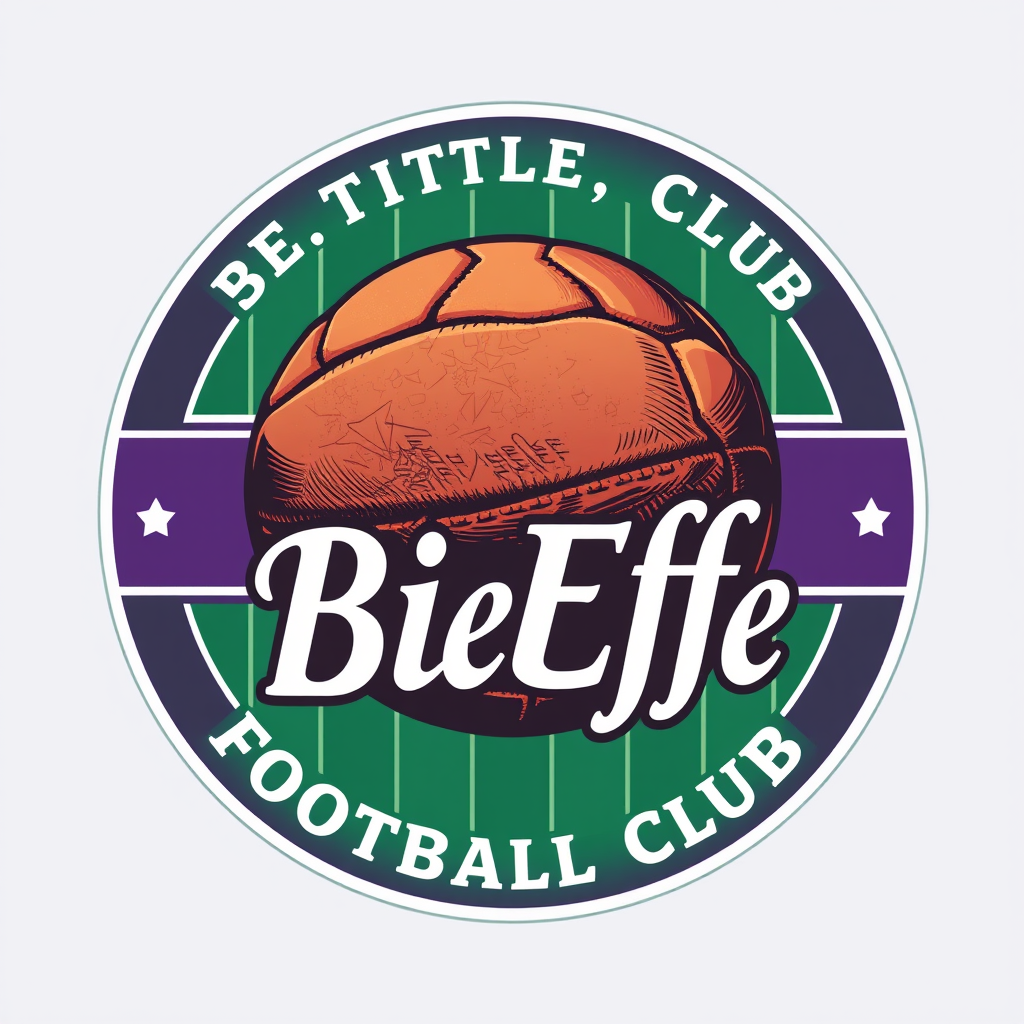 Main logo studio: Create a vintage football club logo for "BiEffe". Oval shield emblem inspired by early 1900s soccer teams. Use emerald green and purple colors with cl