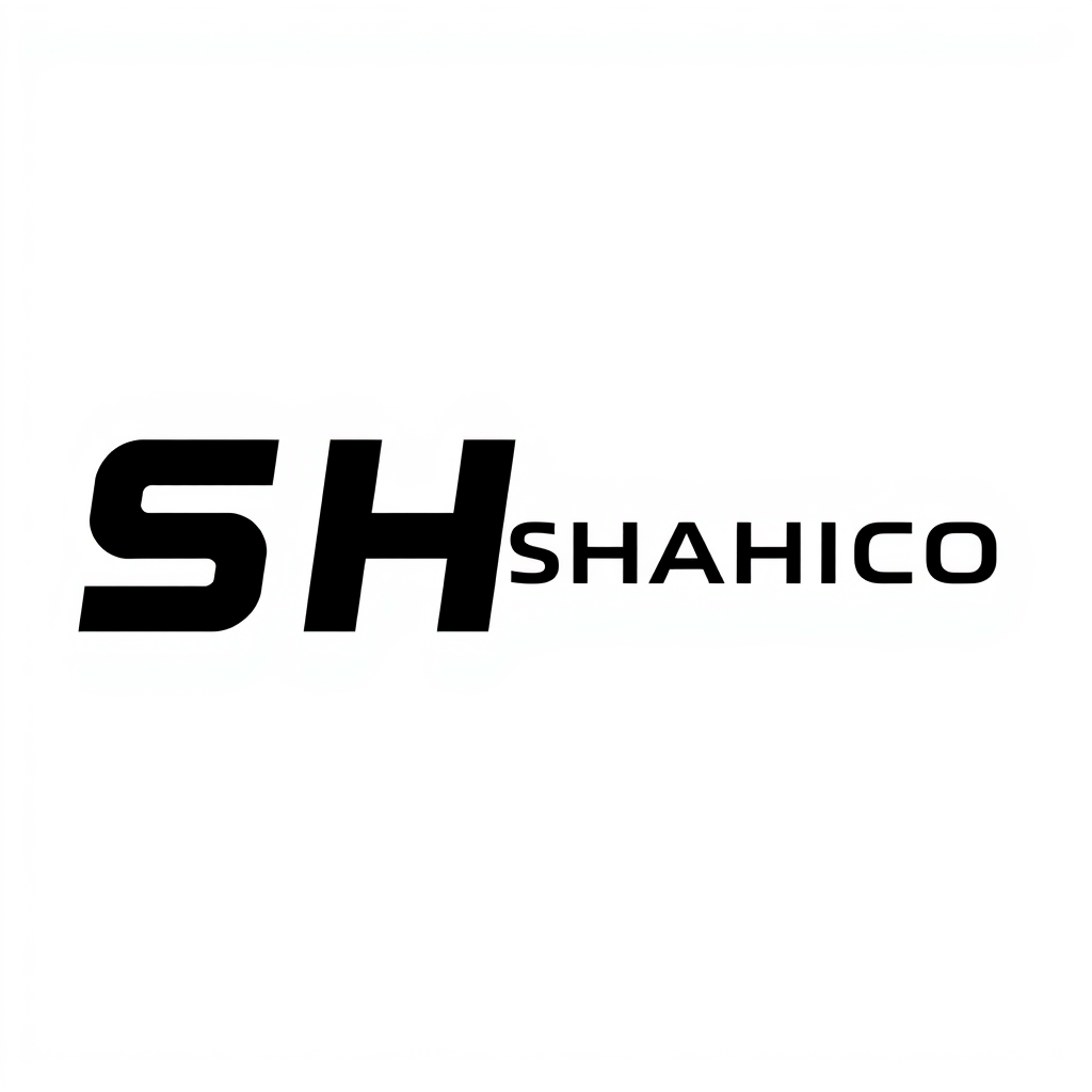 Main logo studio: Design a professional minimalist logo for "SHAHICO". Make "SH" a custom engineering-style monogram where both letters are constructed from simplified