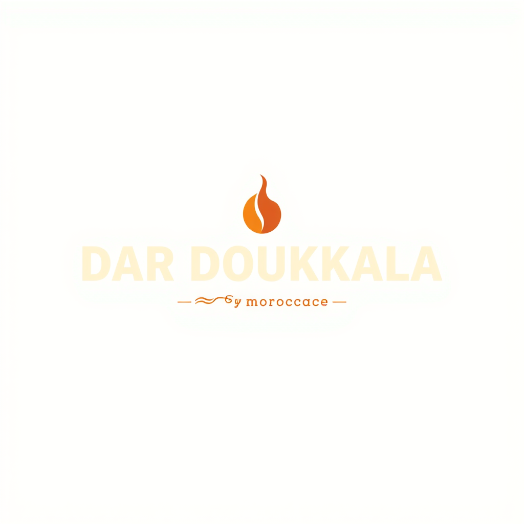 Wordmark Logo idea: wordmark logo of company for food homemade,Logo typographique « DAR DOUKKALA » avec slogan « Cuisine marocaine familiale ». Style marocain moderne, él