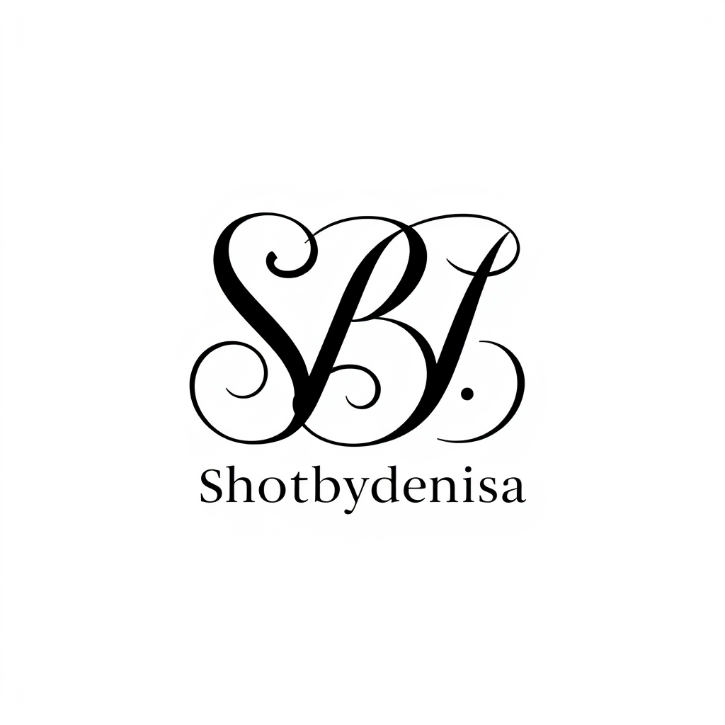 Monogram Logo idea: monogram logo combining the letters shotbydenisa, simple logo with elegant font, nothing extra, circle, white background, black text, more elegant , e
