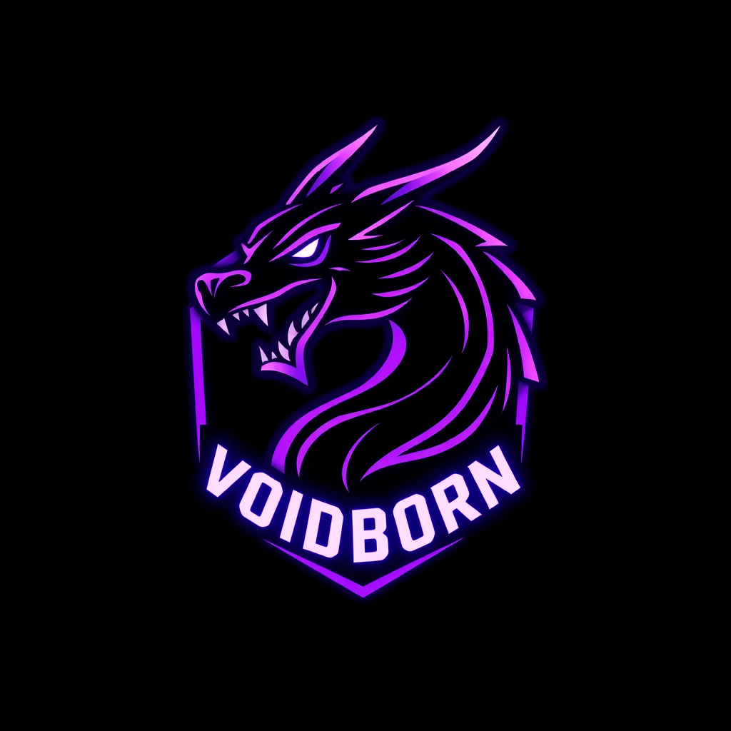 Main logo studio: Hight contrast, hight quality, clean and simple bold esports team emblem logo, a single roaring dragon head, black and glowing neon purple with the wo