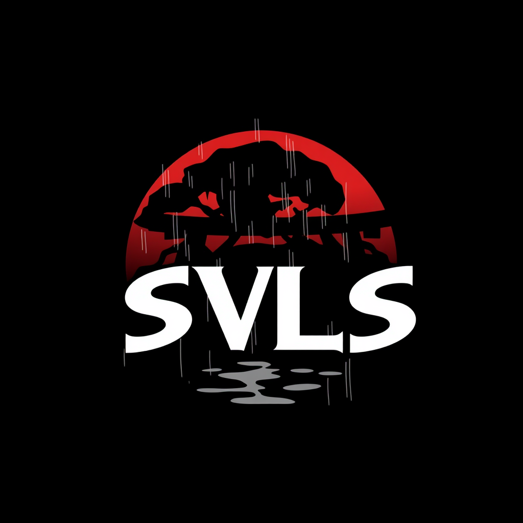 Main logo studio: SVLS le logo avec thème Japon noir bien noir comme sa avec des goute de pluie noir et le logo animé