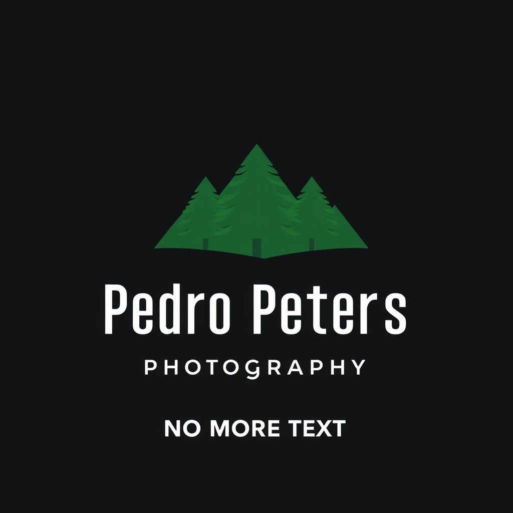 Main logo studio: VERY SIMPLE Logo - ONLY text saying 'Pedro Peters' NO MORE TEXT - who is a landscape photographer - main colour: green and have trees, make the contra