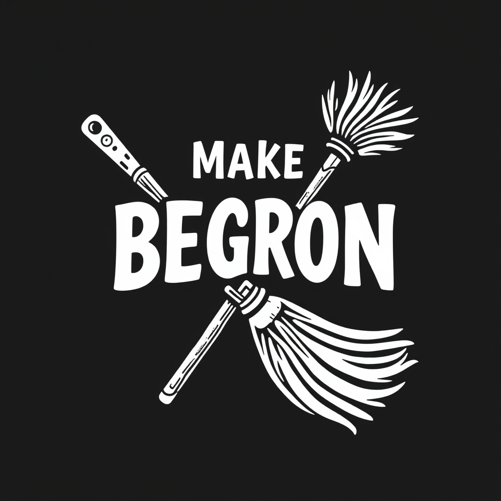 Main logo studio: Make a broom stick logo with white begron