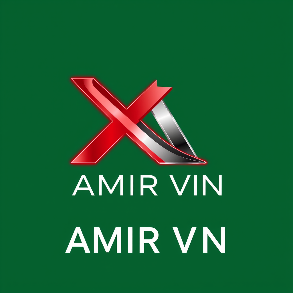 Main logo studio: Create a premium modern logo for “AMIR VN”. Design a smooth geometric A symbol with elegant curves, balanced proportions and creative negative space.