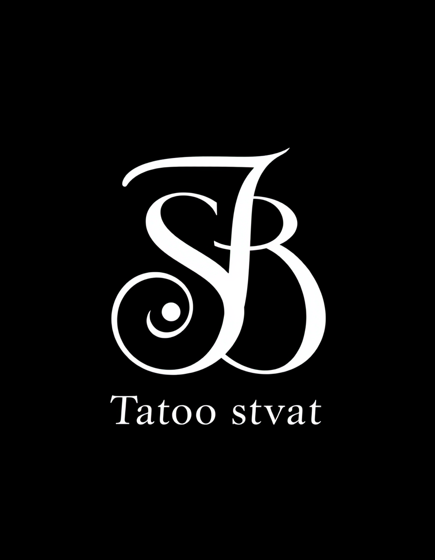 Monogram Logo idea: monogram logo combining the letters monogram of the letters S and B, white on a black background. Below, under the holotype, write "Tatoo svat" in sma