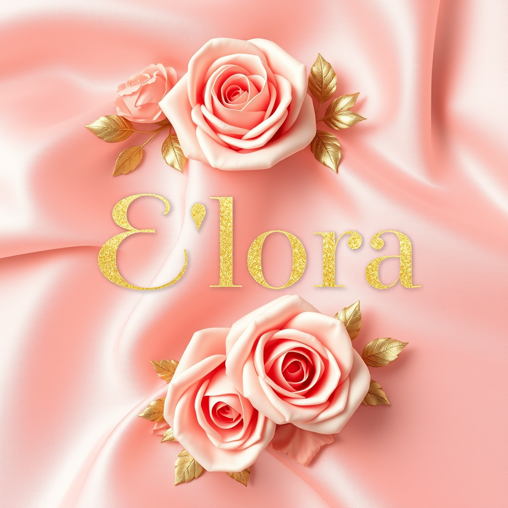 Main logo studio: Create a unique, luxurious, feminine logo for “Élora”. Use rose pink , blush pink , and champagne gold . Add an elegant satin background, delicate gol