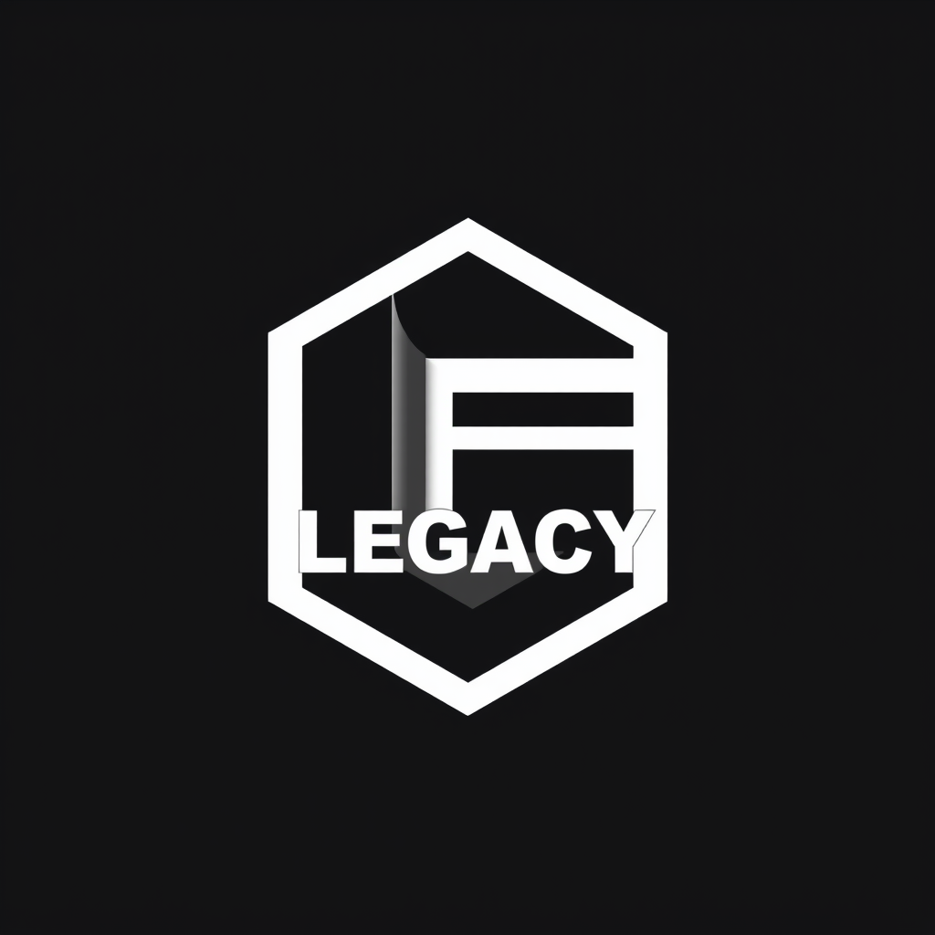 Main logo studio: Crea un emblema exclusivo para una marca de ropa llamada LEGACY. Diseña un símbolo compacto y poderoso combinando de forma abstracta las letras L y G,