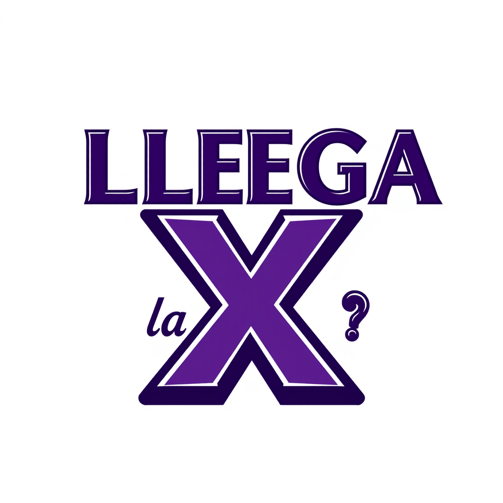 Main logo studio: Logo para un juego de mesa llamado “LLEGA a la X”. Texto “LLEGA” grande, grueso y moderno. “a la” pequeño y debajo. Una X morada, grande y dominante.