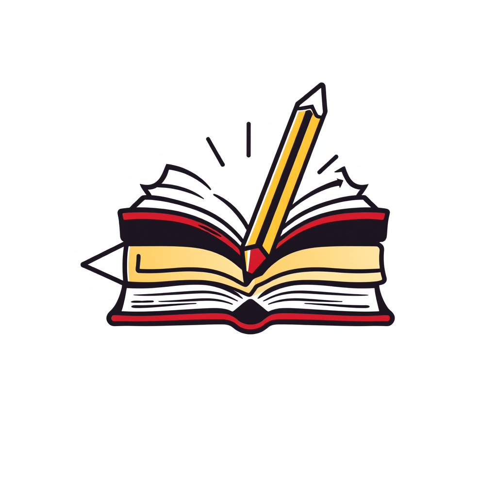Main logo studio: Make a book and pencil logo. With a white background tanpa ada tulisan