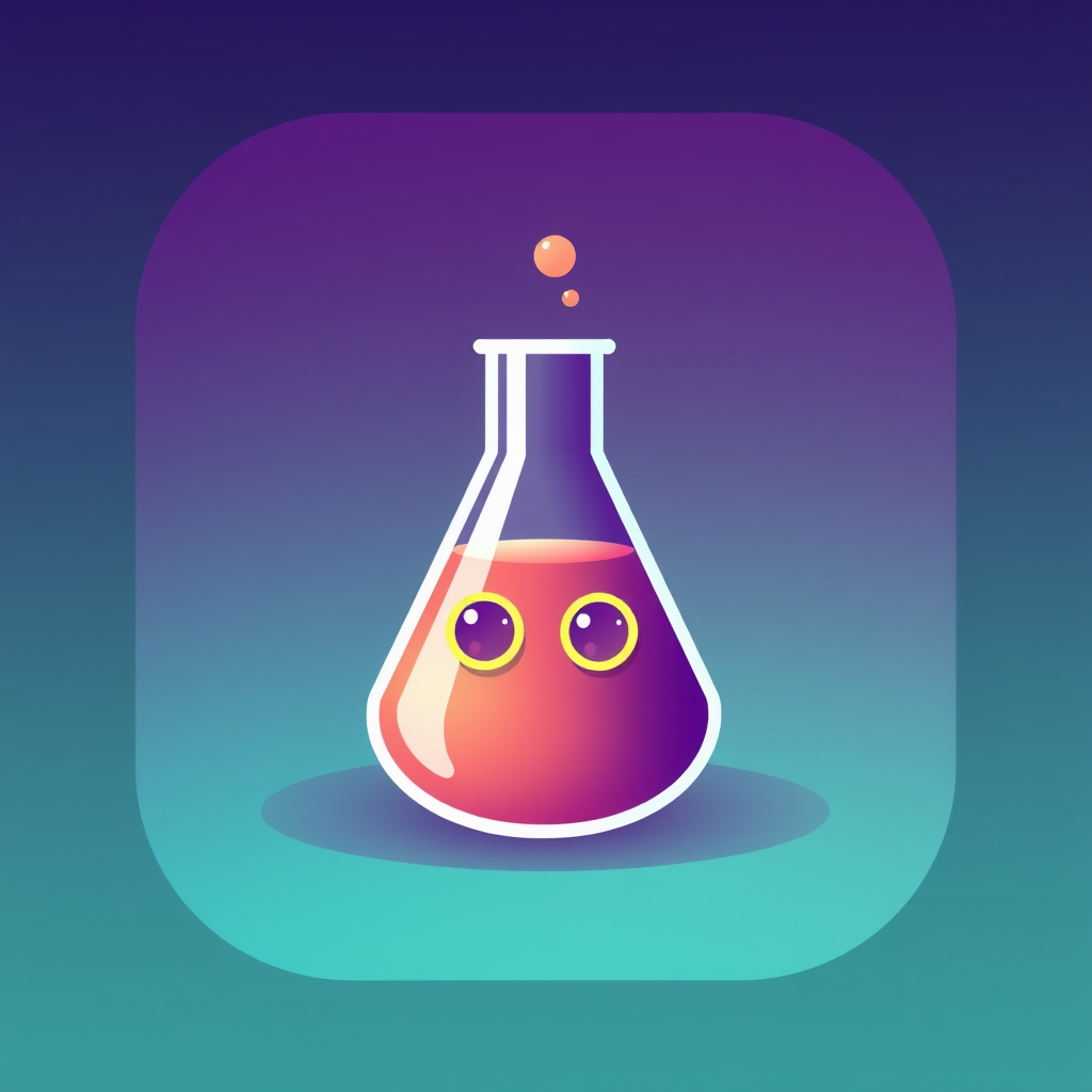 Main logo studio: rounded app icon logo for a chemistry app, calming gradient, beaker symbol for students so the eyes moth cn be there for beaker