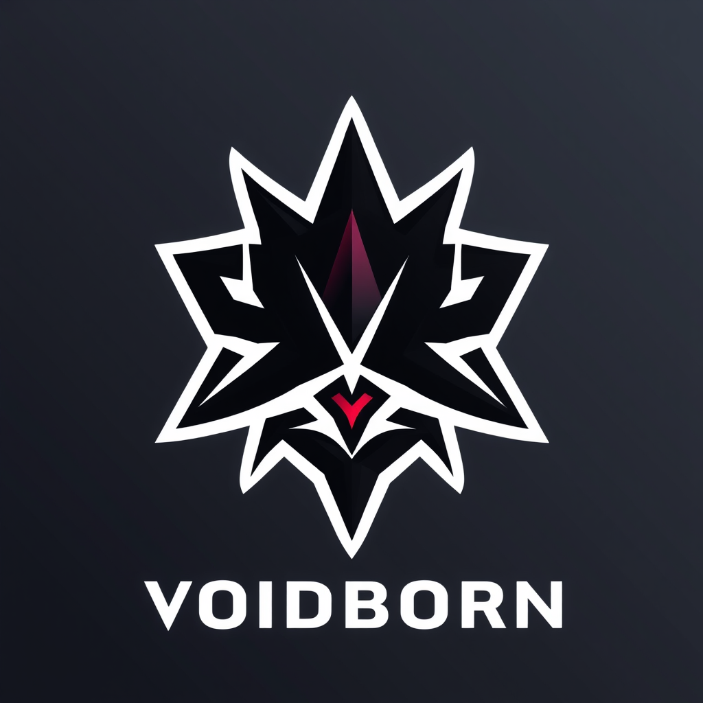 Main logo studio: Professional esports logo for VOIDBORN. Create a dark, intimidating, premium emblem inspired by a cosmic void and ancient power. Bold symmetrical symb