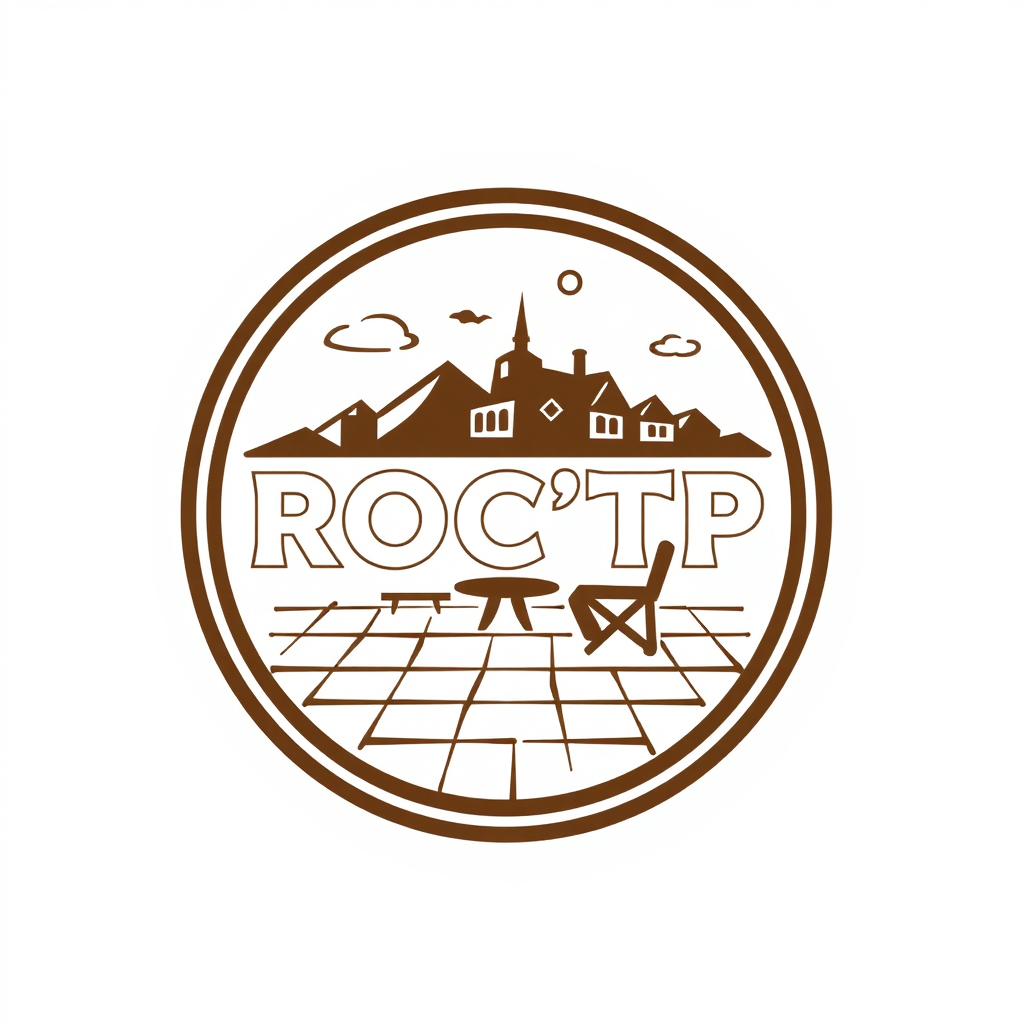 Main logo studio: logo nom ROC'TP entreprise terrassement croquis drague