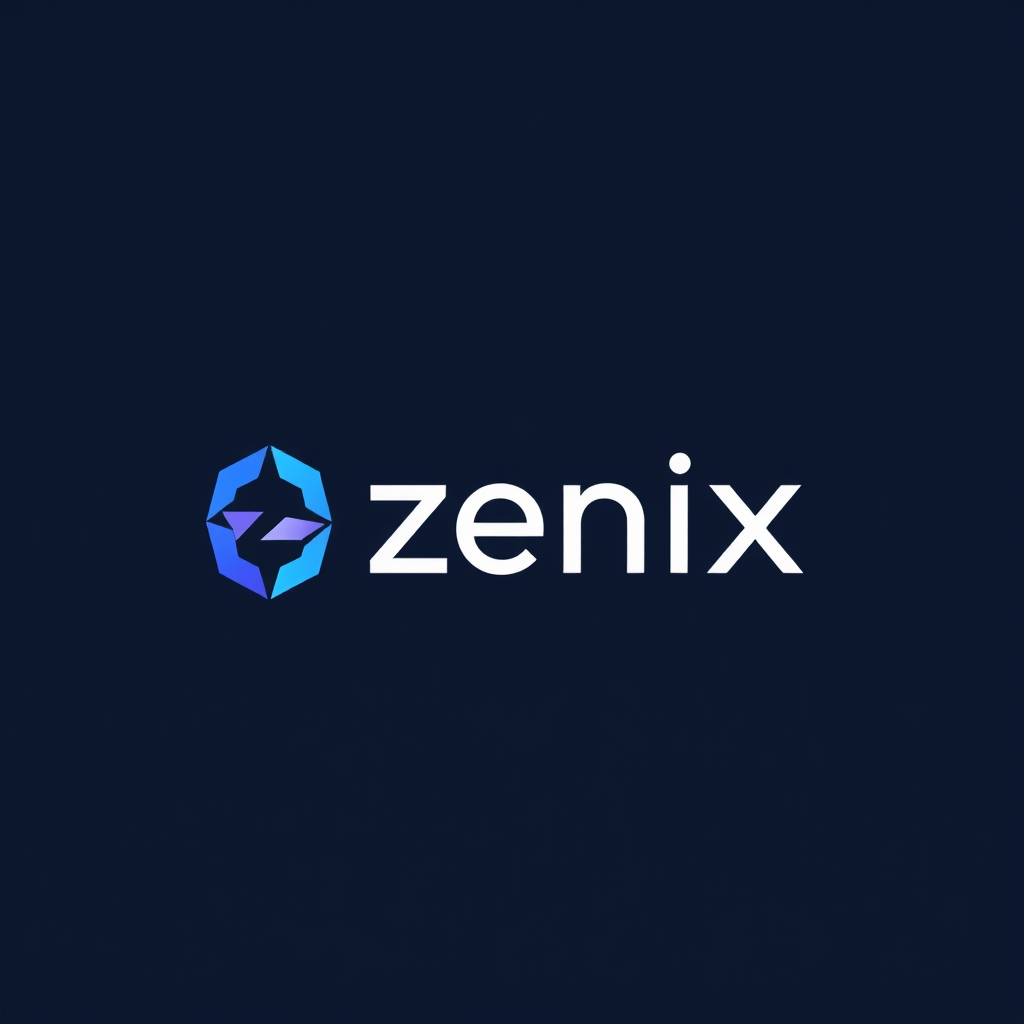 Main logo studio: abstract geometric icon logo for an AI tech startup named Zenix, blue and violet