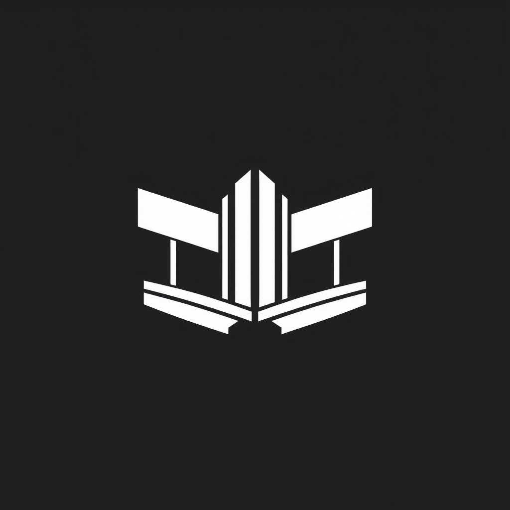 Main logo studio: Minimal luxury architecture logo, symmetrical geometric symbol, sharp clean lines, elegant proportions, strong negative space, black and white, flat v