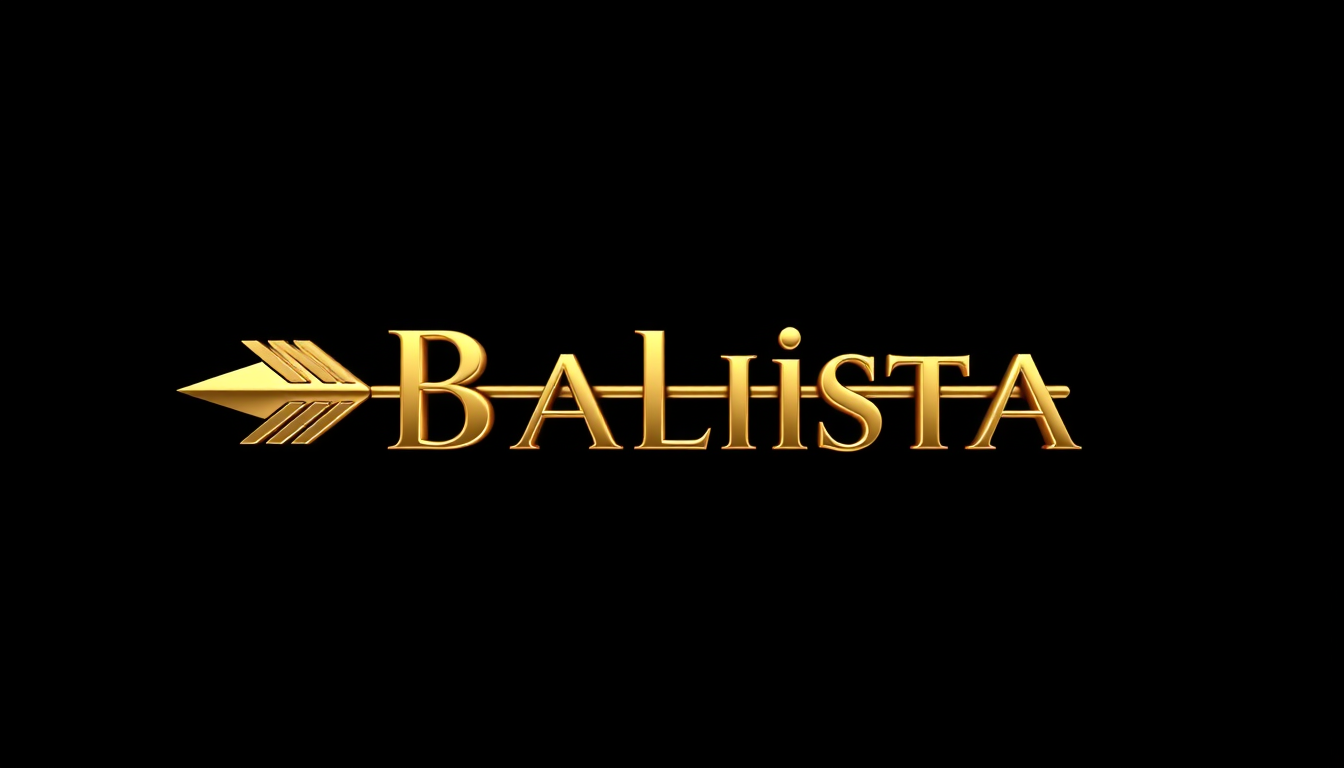 3D Logo idea: 3D logo for A horizontal GOLD ARROW pointing LEFT. The exact word “Balista” forms the arrow’s short shaft. A pointed arrowhead on the LEFT and three a