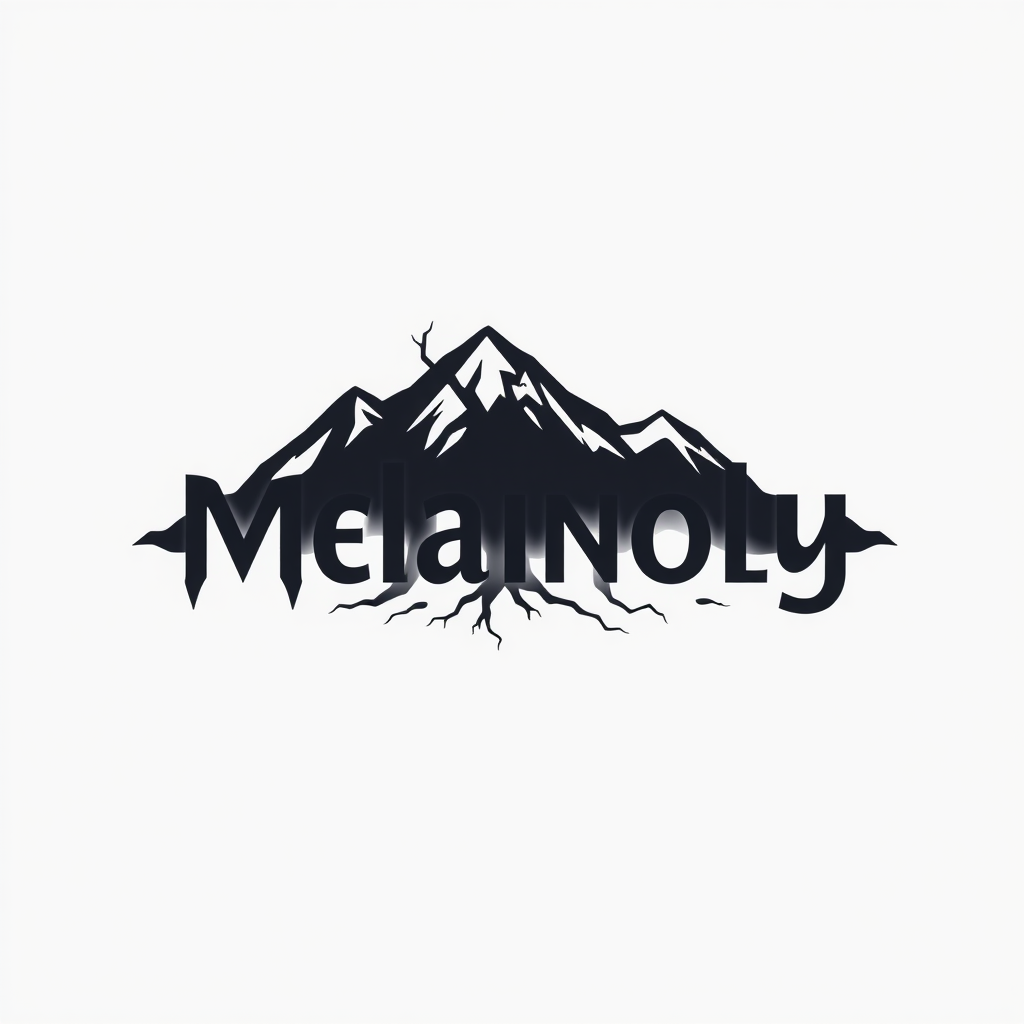 Wordmark Logo idea: wordmark logo of melancholy , bold clean typography, flat vector logo, centered, solid white background, high contrast, professional brand identity
