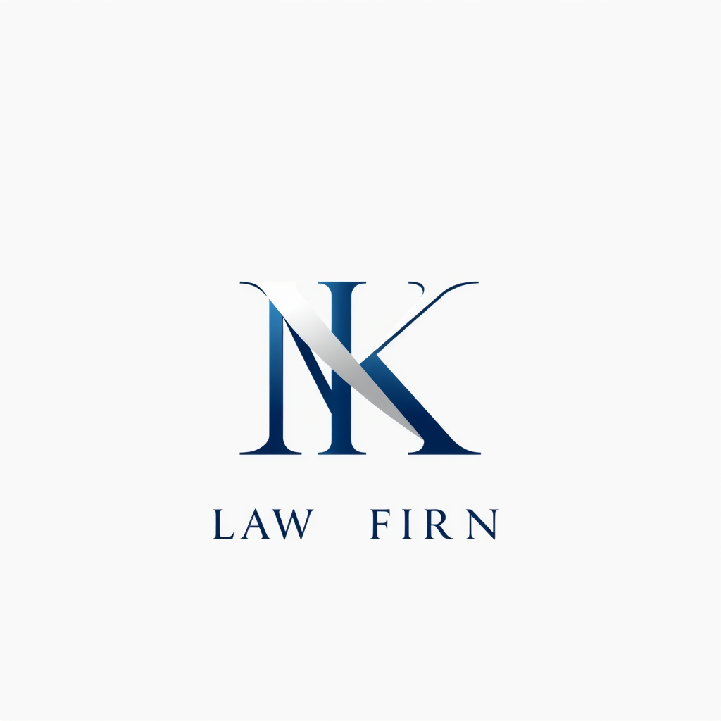 Monogram Logo idea: monogram logo combining the letters M and K, navy and silver, law firm , elegant intertwined letterforms, flat vector logo, centered, solid white back