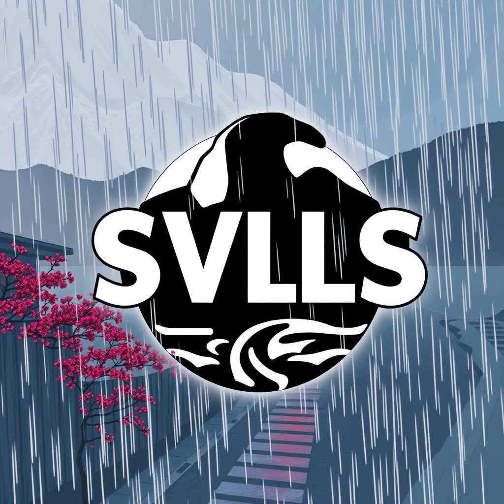 Main logo studio: SVLS le logo avec thème Japon noir comme sa avec des goute de pluie noir et le logo animé