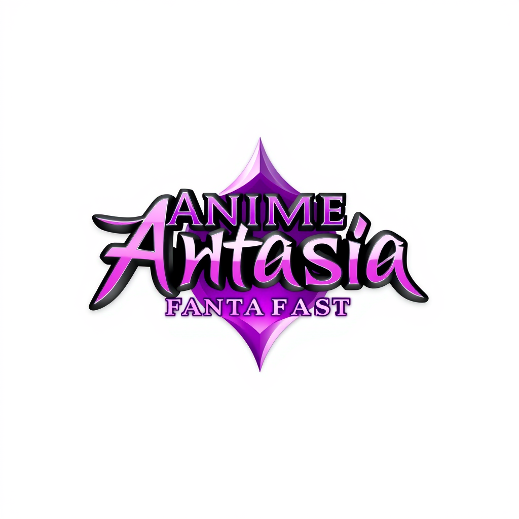 3D Logo idea: 3D logo for Anime Fantasia, violet pink black , three-dimensional render, realistic depth and shadows, glossy or metallic surface, dramatic lighting, 