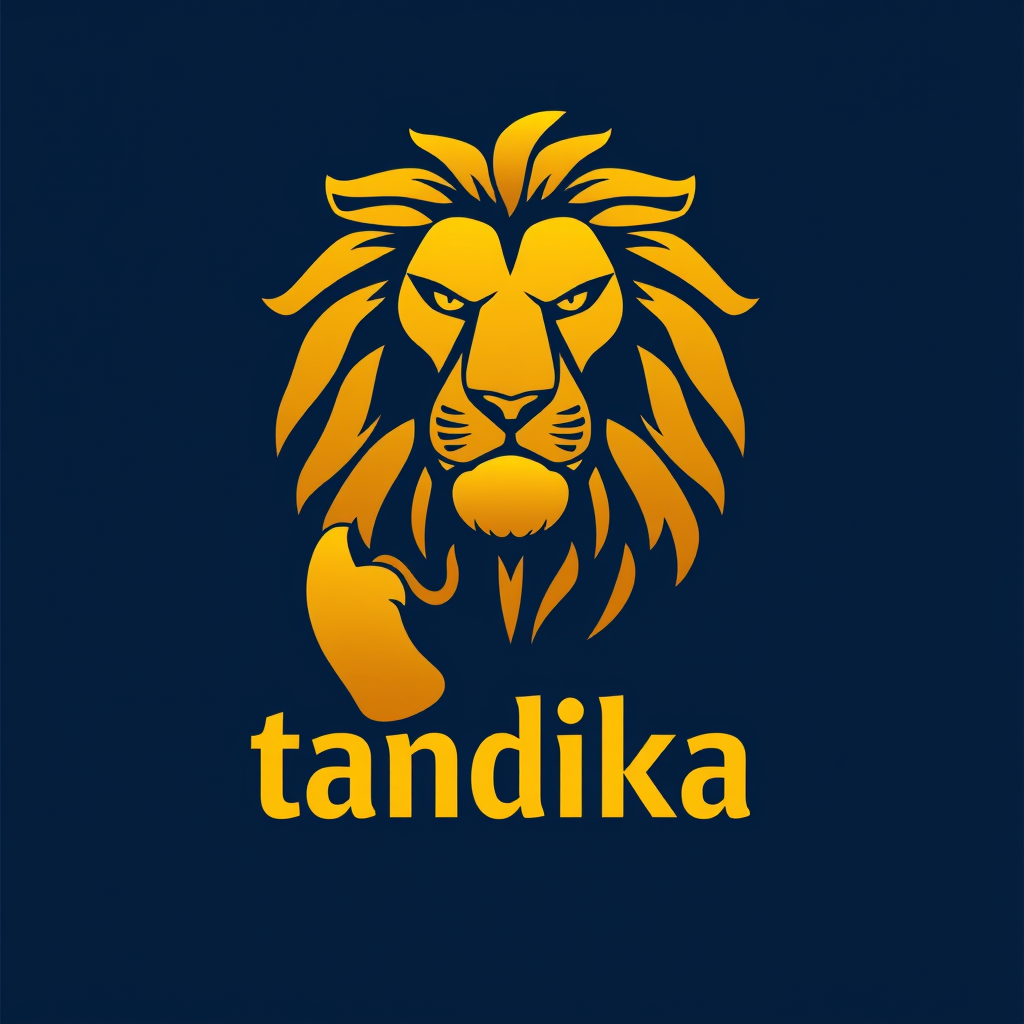 Main logo studio: A logo with the name tandika but a lions body make the body of the lion which is in gold colour