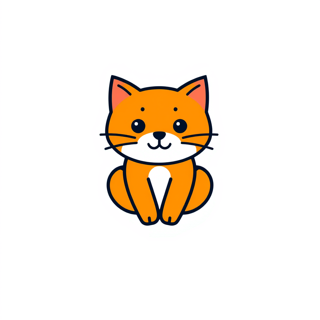 Minimalist Logo idea: minimalist logo, simple geometric mark for Hazme un logo para una repostería de un gatito kawaii color naranja , flat vector, clean lines, centered, s