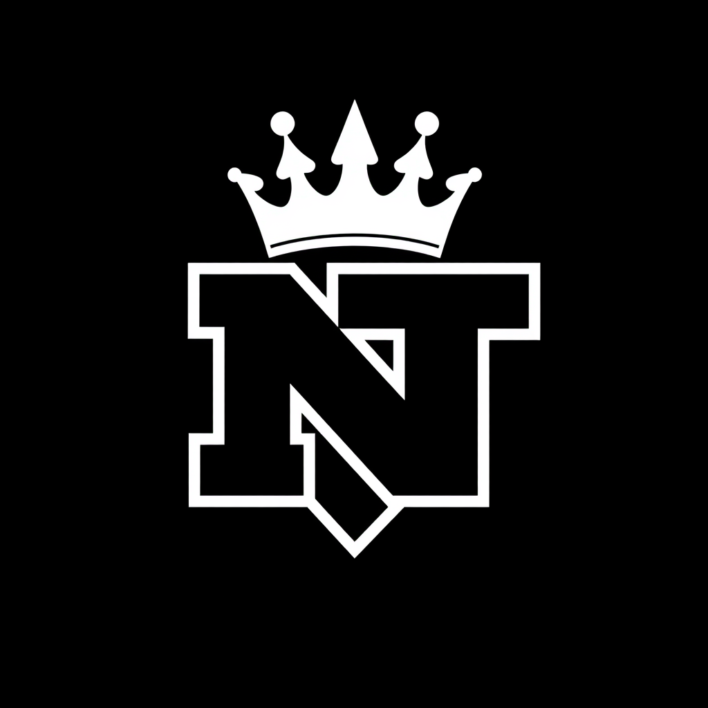 Main logo studio: Create a high quality best cool maybe cute NT logo with white color but black background And maybe add a white cool or cute crown on top