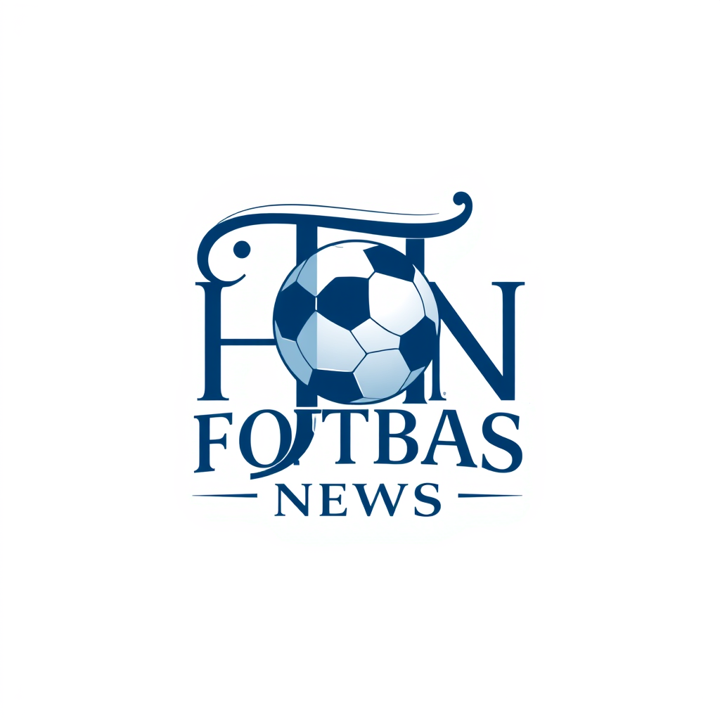 Monogram Logo idea: monogram logo combining the letters Fotball news med mørkeblå bakgrunn og hvit skrift, med en fotball, mørkeblå , elegant intertwined letterforms, fla