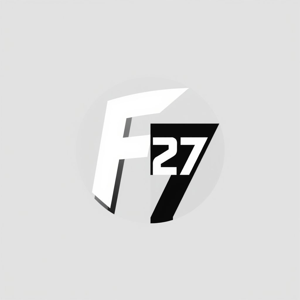 Main logo studio: Logo monogram F27. Integrar la F y el número 27 en un único símbolo geométrico, moderno y reconocible. Estética gaming moderna y premium, agresiva per