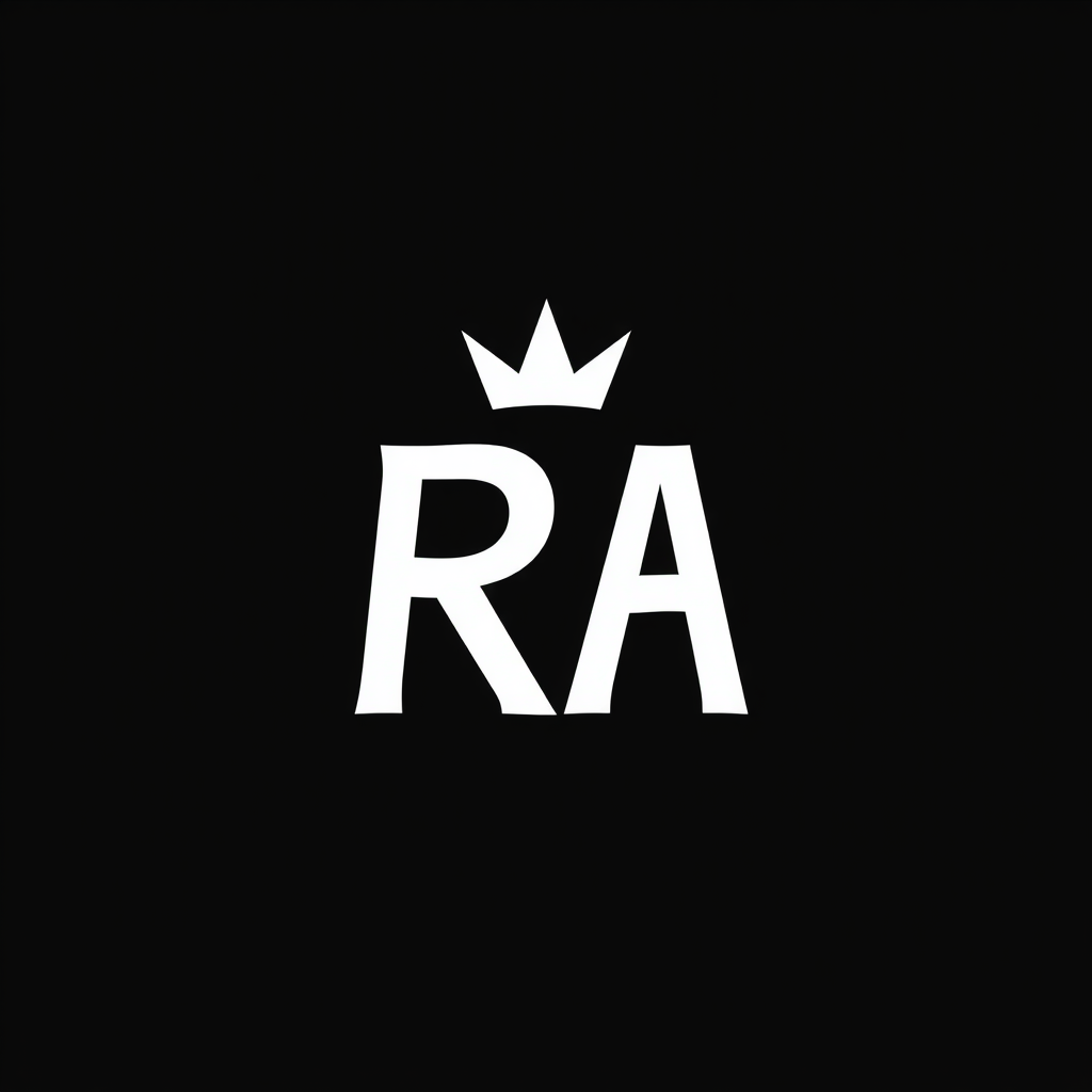 Cartoon Logo idea: cartoon style logo for Rogue Ambition — psychology and motivation brand. Create a simple RA monogram with a subtle crown symbol integrated into the le