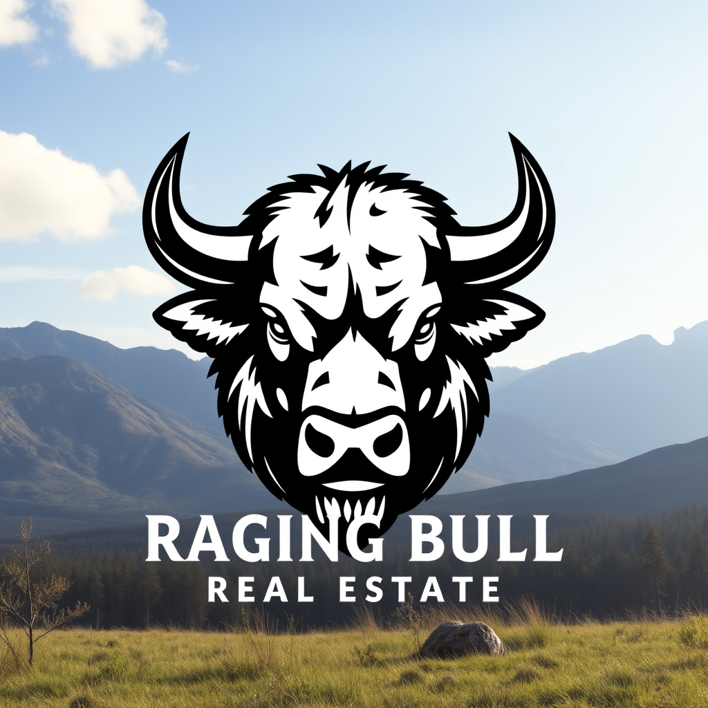 Main logo studio: NAME- RAGING BULL REAL ESTATE LLC IT OWNS RENTAL PROPERTIES AND RENTS/LEASES APARTMENTS AND HOUSES. I WANT A BULL IN THE LOGO. THAT LOOKS LIKE A HIGHL