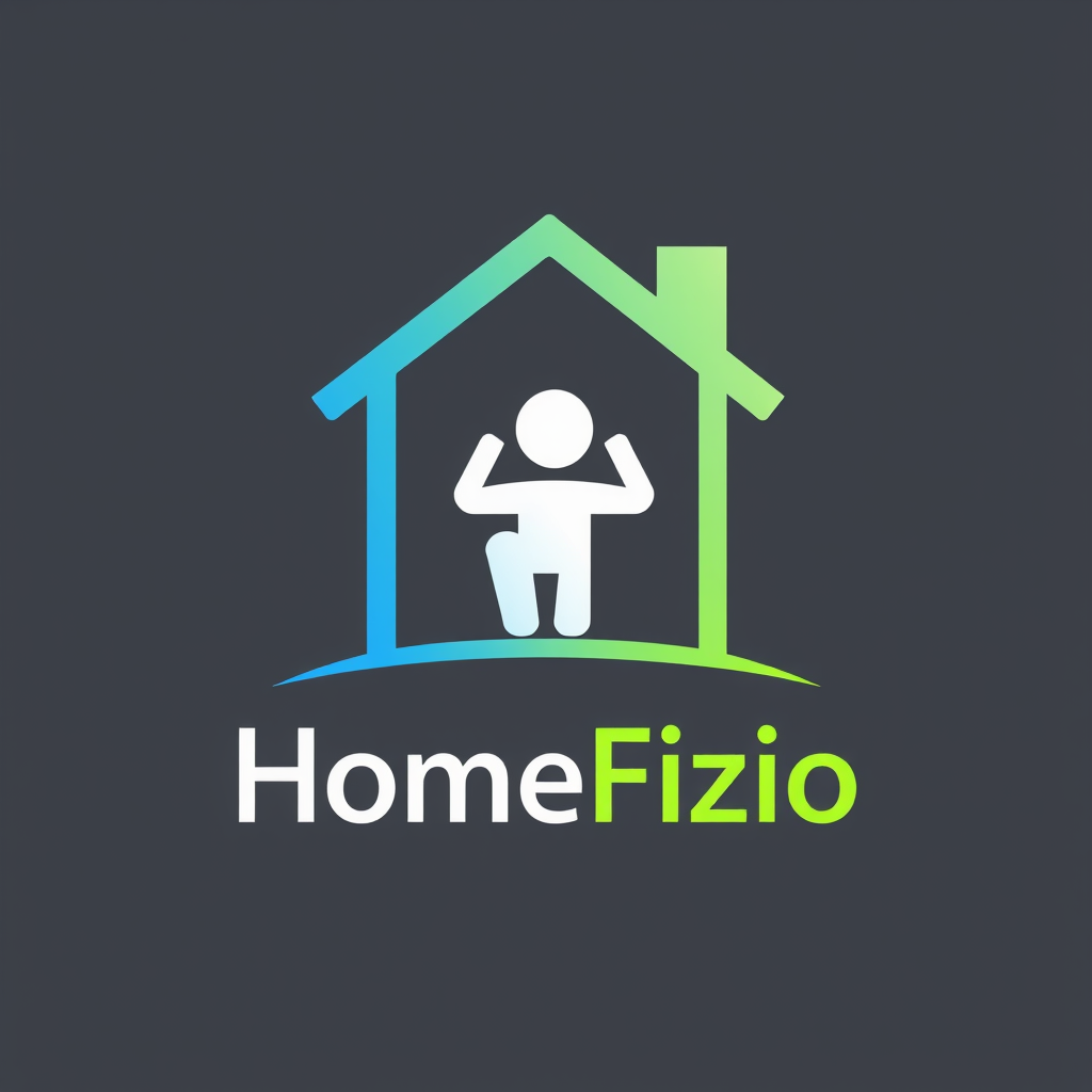Main logo studio: Generate a logo for a company called "HomeFizio" which does physiotherapy. The logo should have a home icon, a figure of a human inside the home doing