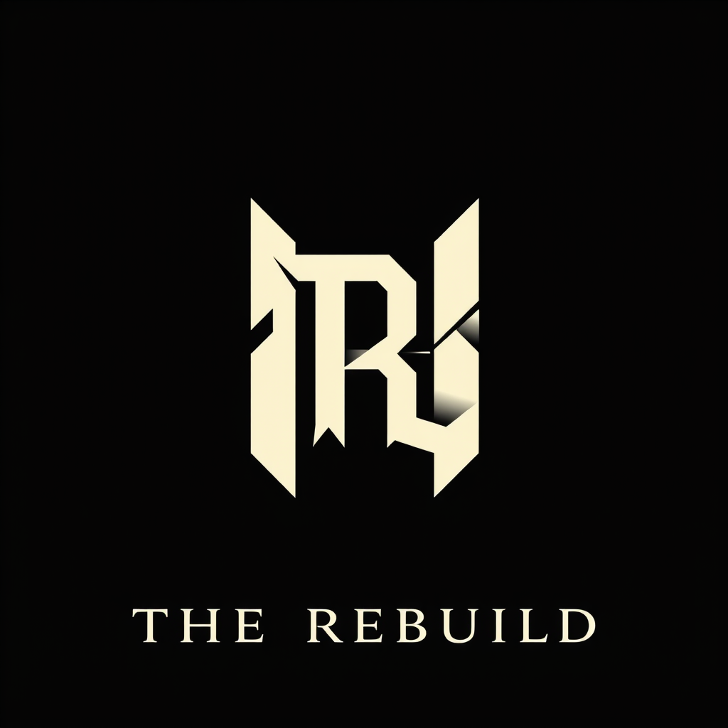 Main logo studio: Recreate a premium luxury emblem for THE REBUILD inspired by the reference: a sharp geometric monogram combining R and B into one seamless abstract sy