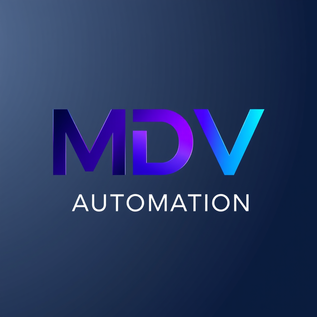 Main logo studio: Create a premium logo for MDV Automation. Create ONE compact connected M+D+V monogram. Keep M-D and D-V very close and naturally connected as one unif