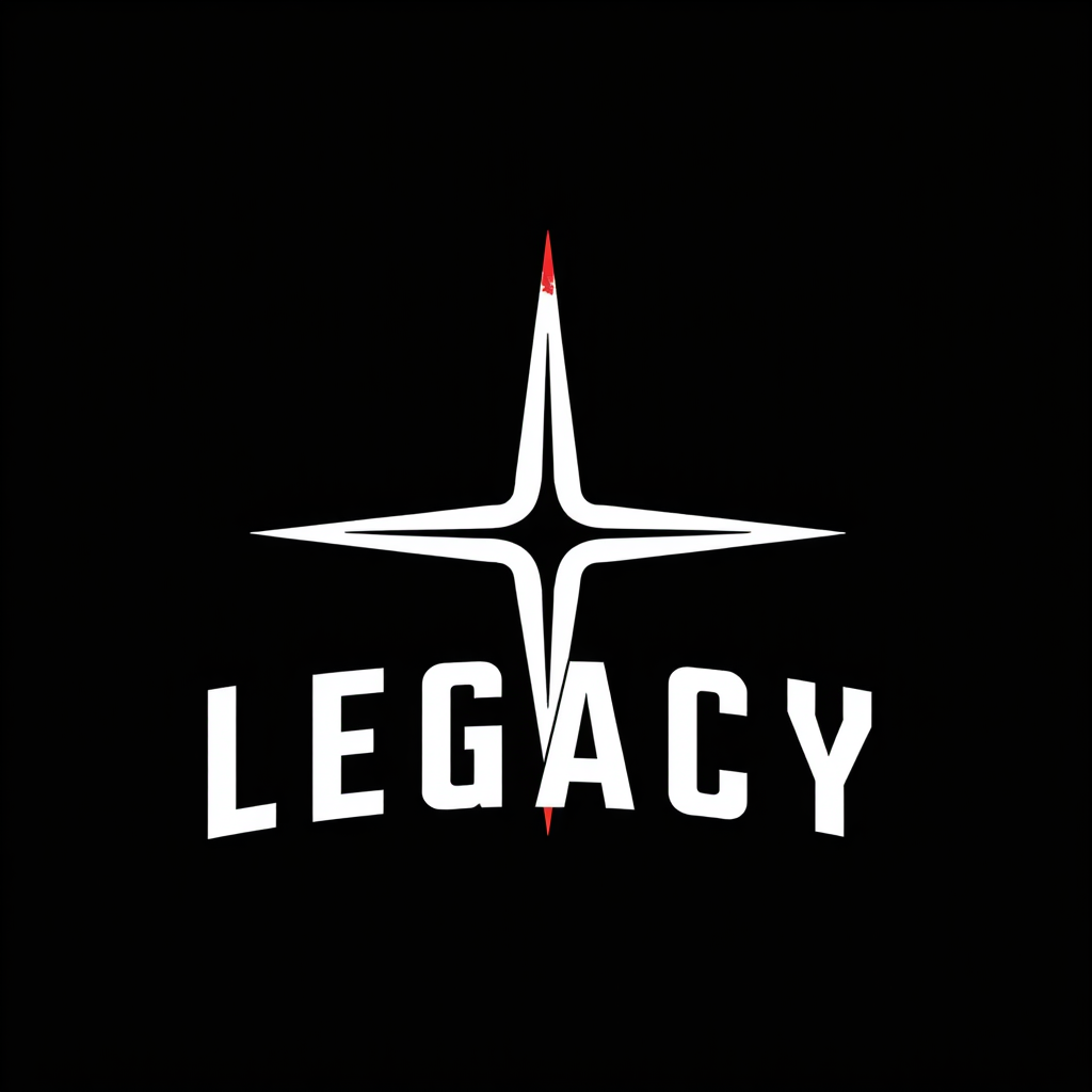 Main logo studio: Diseña un logo premium para una marca de ropa negra llamada LEGACY. Crea un símbolo abstracto, fuerte y memorable que represente legado, disciplina, s