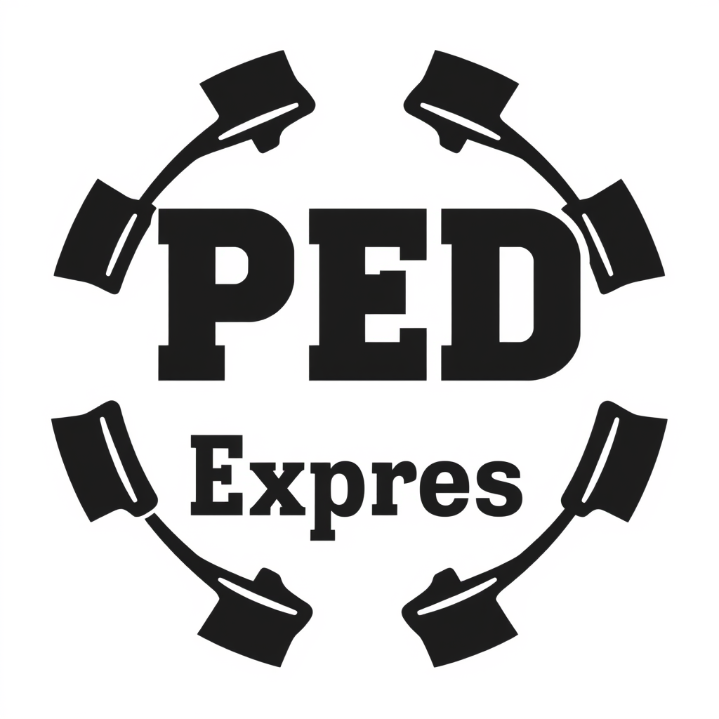 Main logo studio: Create a bold, minimalist logo for “PED Express.” Underground streetwear aesthetic, sharp condensed typography, black and white, gritty industrial fee