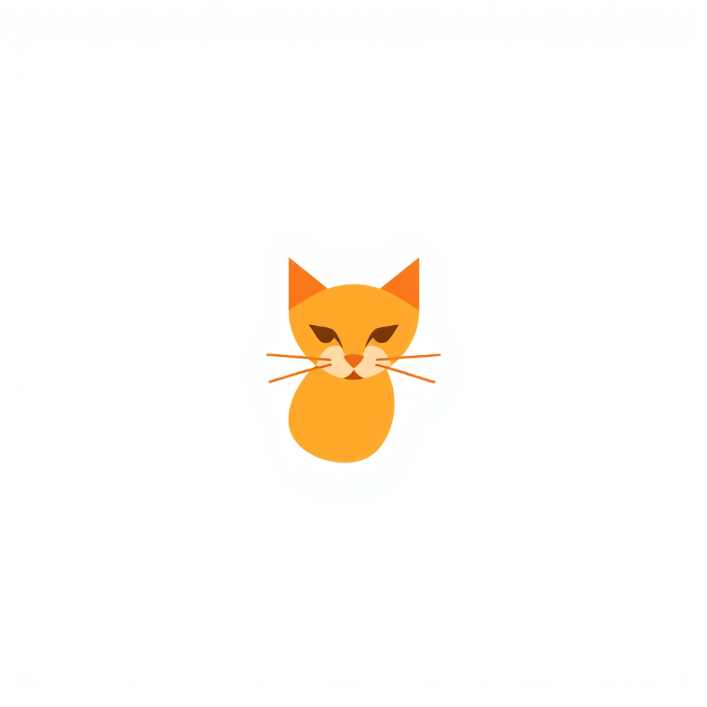 Minimalist Logo idea: minimalist logo, simple geometric mark for que haga un logo de una gatita naranja femenina lindo , flat vector, clean lines, centered, solid white bac
