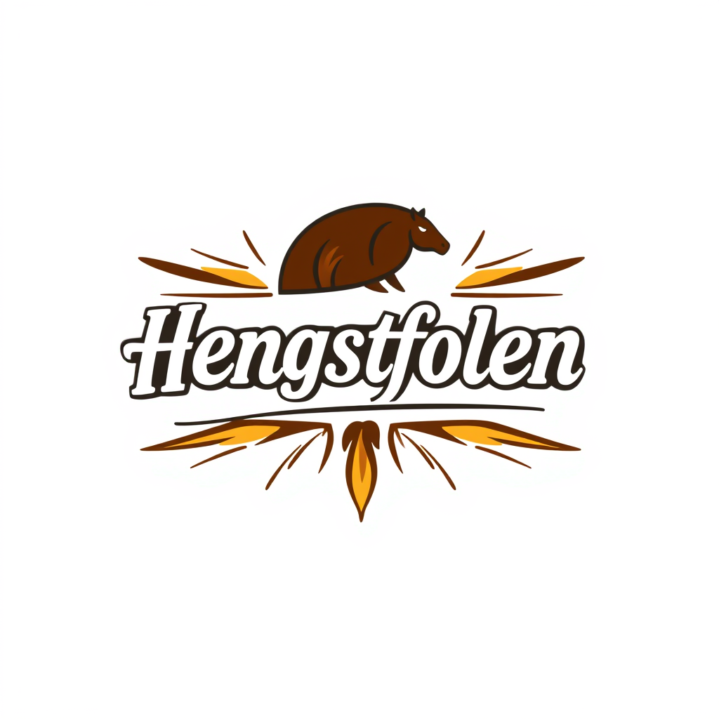 Wordmark Logo idea: wordmark logo of Hengstfohlen, Chestnut, kräftiger, frecher, Western, Gold + Dunkelrot + Schwarz, dynamische Pinselstriche, markante Schrift, nur Text