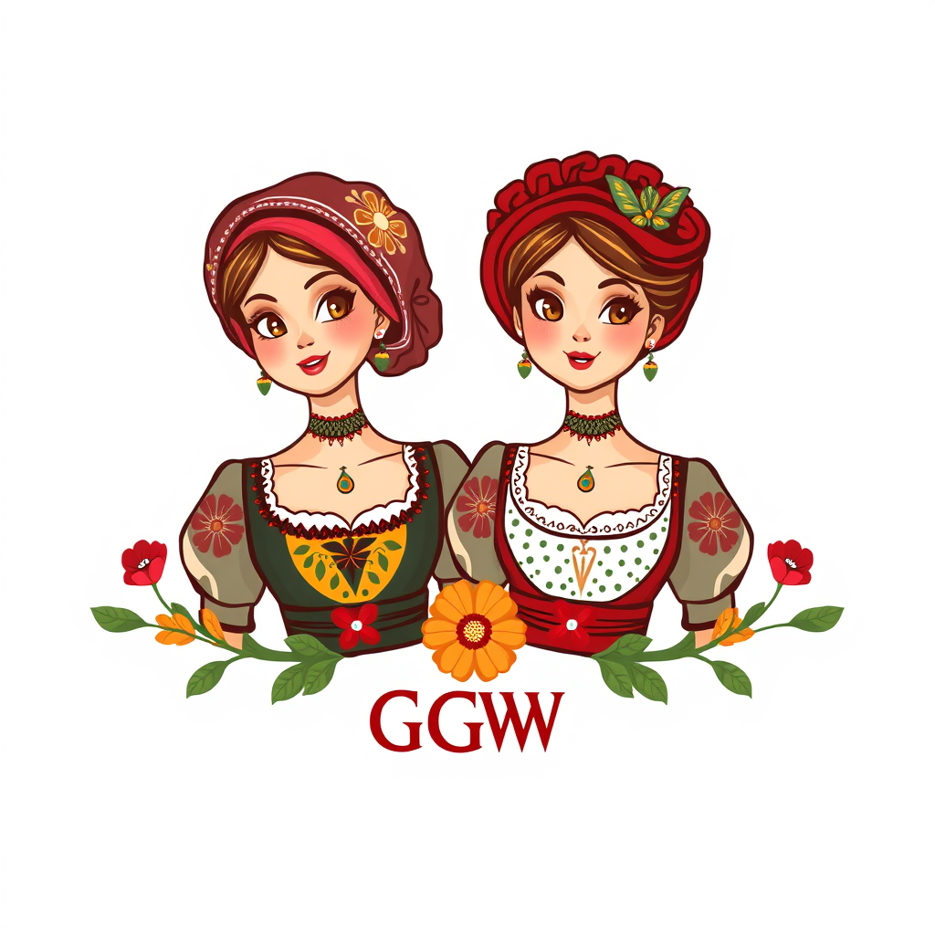 Main logo studio: Zaprojektuj wesołe i kolorowe logo „KGW Krzemieniew”, przedstawiające dwie uśmiechnięte wiejskie kobiety w pięknych polskich kolorowych strojach ludow