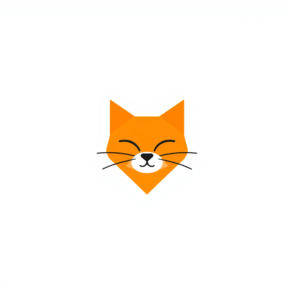 Minimalist Logo idea: minimalist logo, simple geometric mark for que haga un logo de una gatita naranja femenina con mandil lindo , flat vector, clean lines, centered, soli