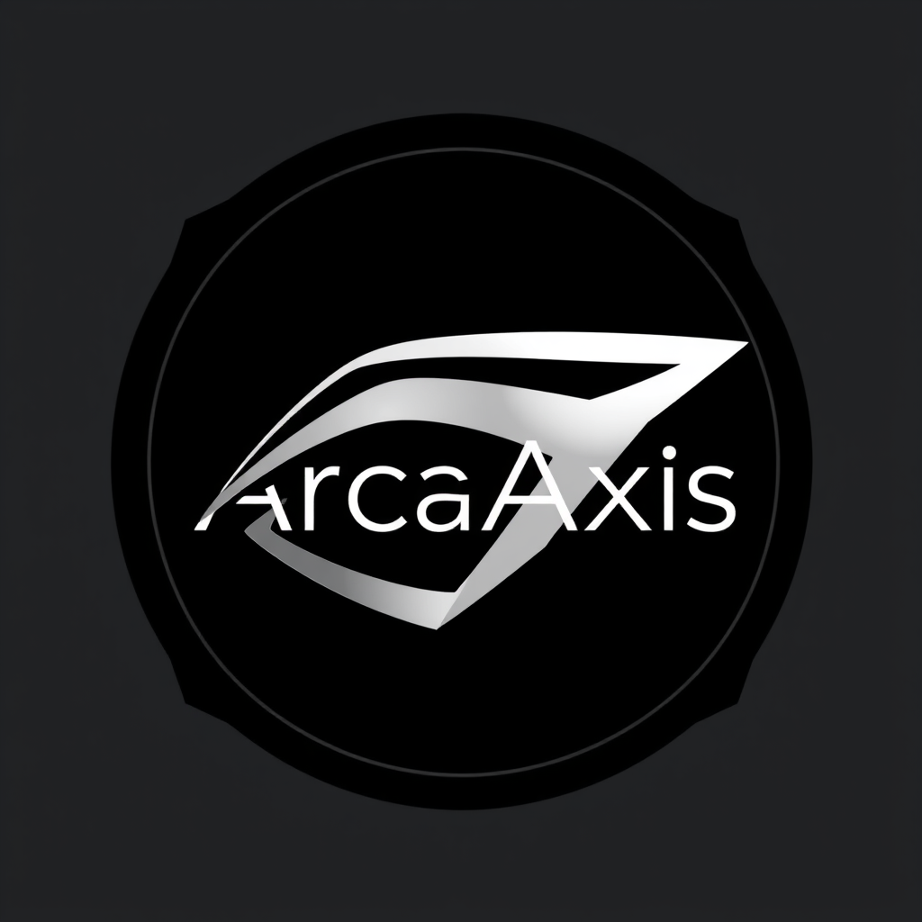 Main logo studio: Create a premium tech brand logo for “ArcAxis”. Design an iconic futuristic emblem with sophisticated geometry, precision and a distinctive silhouette