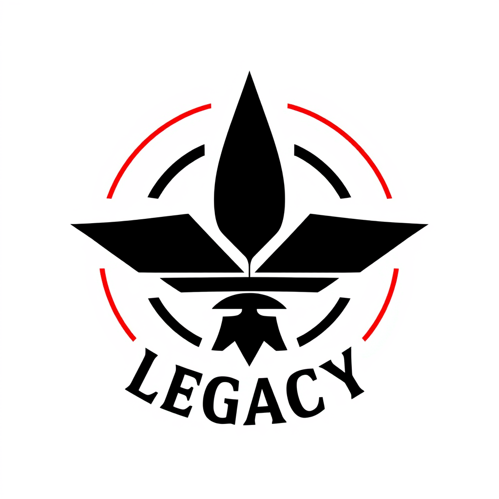 Main logo studio: Diseña un logo premium para una marca de ropa llamada LEGACY que tenga rojo . Crea un símbolo abstracto, geométrico y único que represente dejar una h
