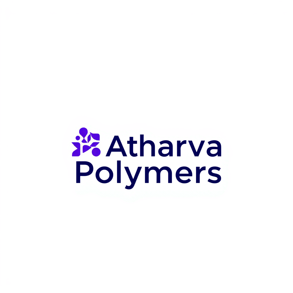 Wordmark Logo idea: wordmark logo of abstract geometric icon logo for an AI tech startup named ' Atharva Polymers ' blue and violet , bold clean typography, flat vector l