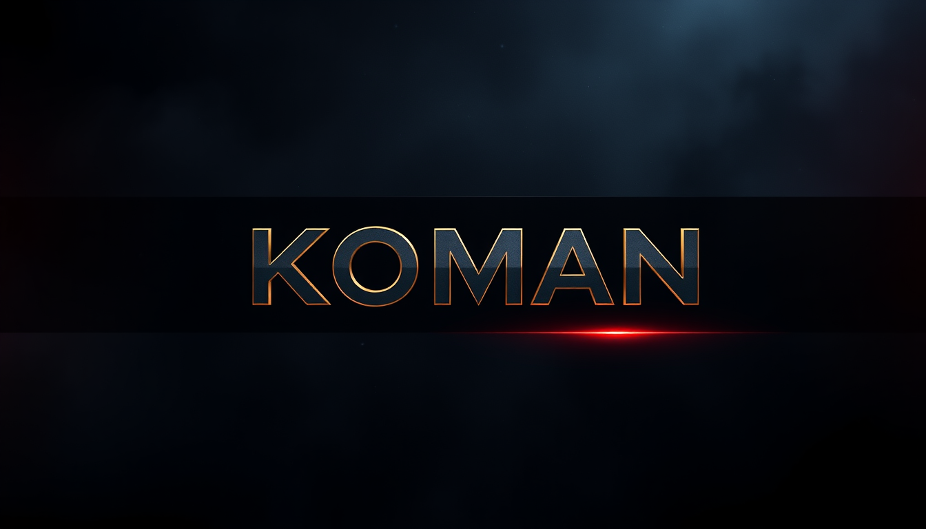 Main logo studio: Create a professional Kick banner for League of Legends streamer “KOMAN”. Dark, serious and chill aesthetic. Black and graphite background with subtle