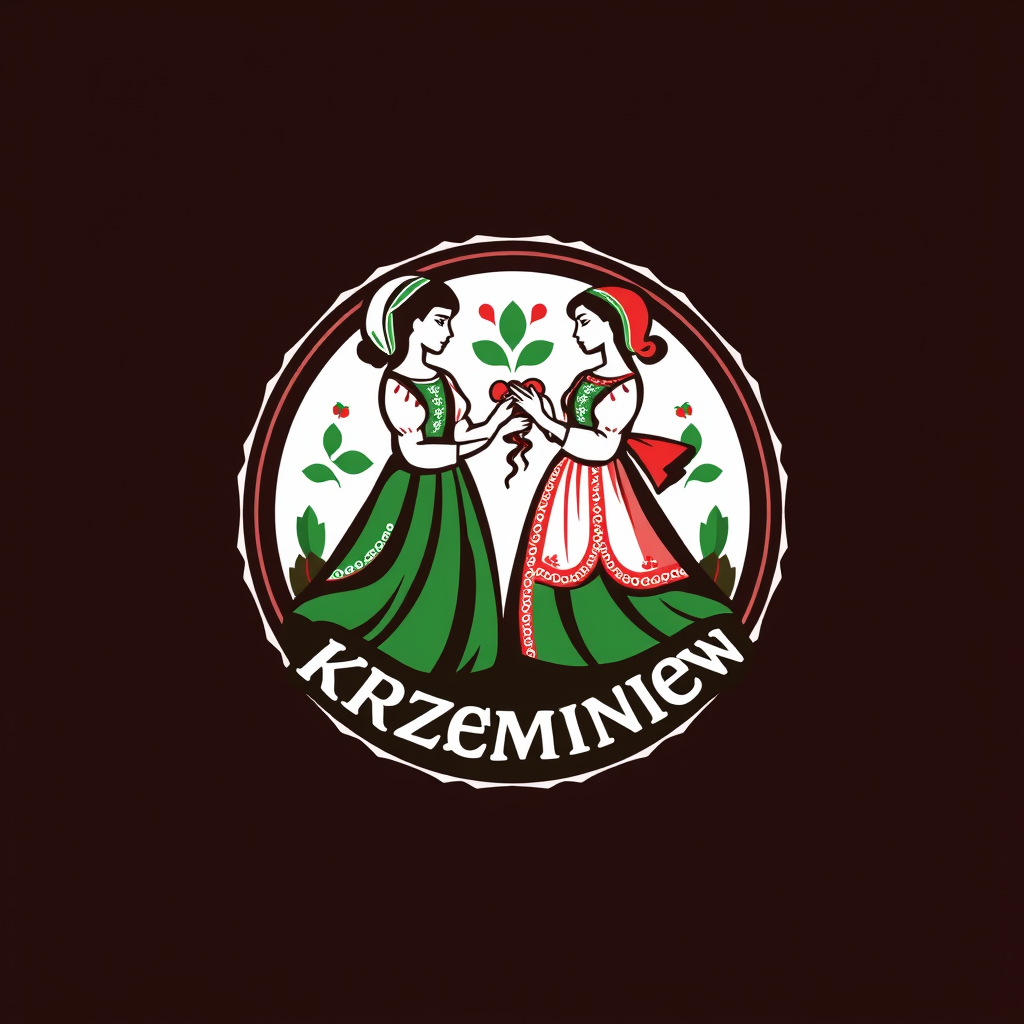 Main logo studio: Stwórz kolorowe, radosne logo dla „KGW Krzemieniew”. Polski folklor inspirowany wzorami łowickimi. Uwzględnij czerwone róże i zielone listki. Dodaj st