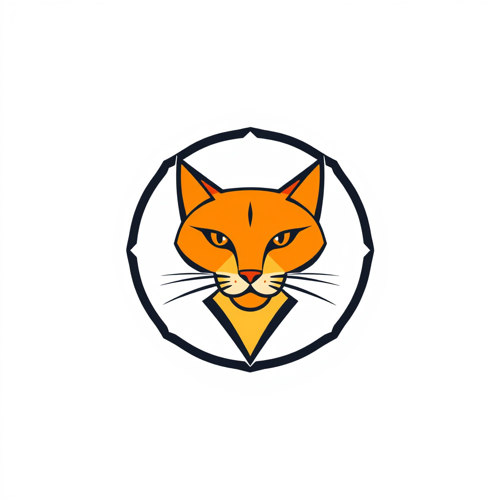 Abstract Logo idea: abstract logo mark for Podrías hacerme un logo de un gato naranja , geometric abstract shape, modern minimalist mark, clean lines, flat vector logo, c