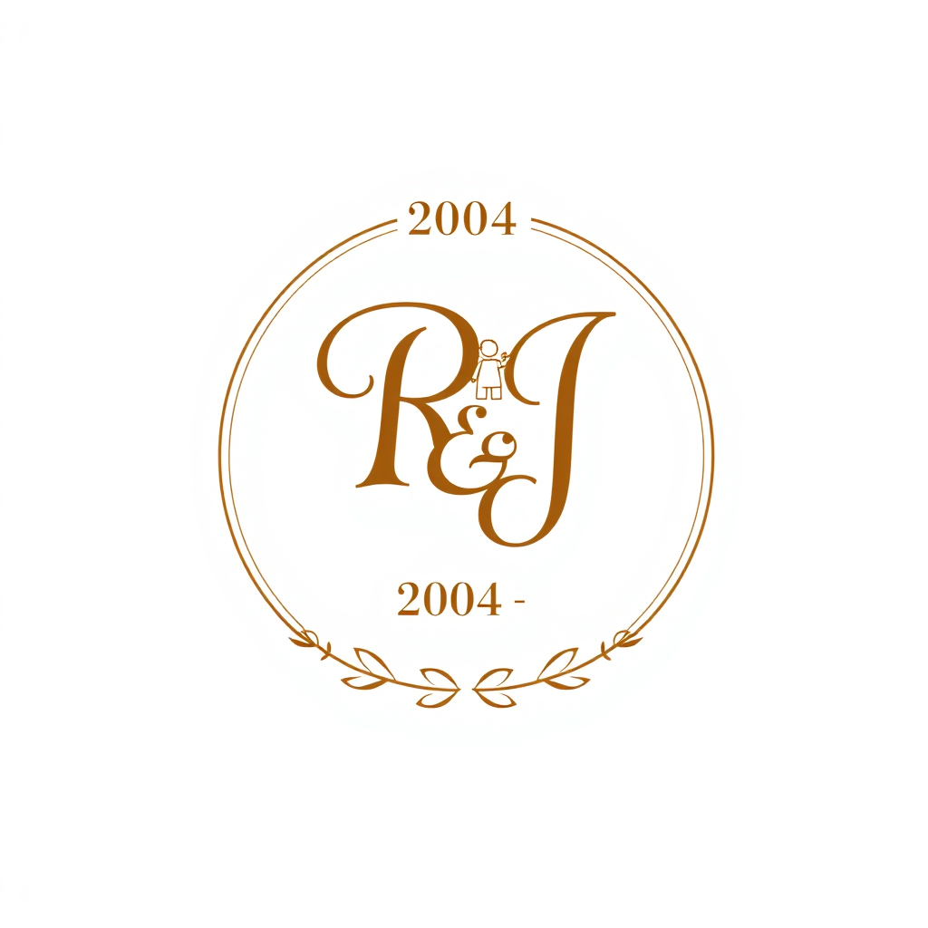 Monogram Logo idea: monogram logo combining the letters Create a cute, elegant family emblem for a 21st anniversary scrapbook. Feature intertwined initials “R & J”, the y